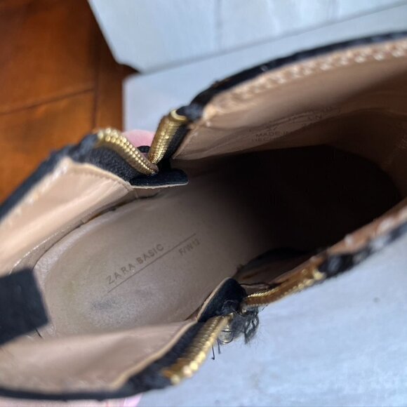 Zara Trafaluc black Leather suede zip-up ankle booties EU 37 gold hardware - Picture 8 of 10